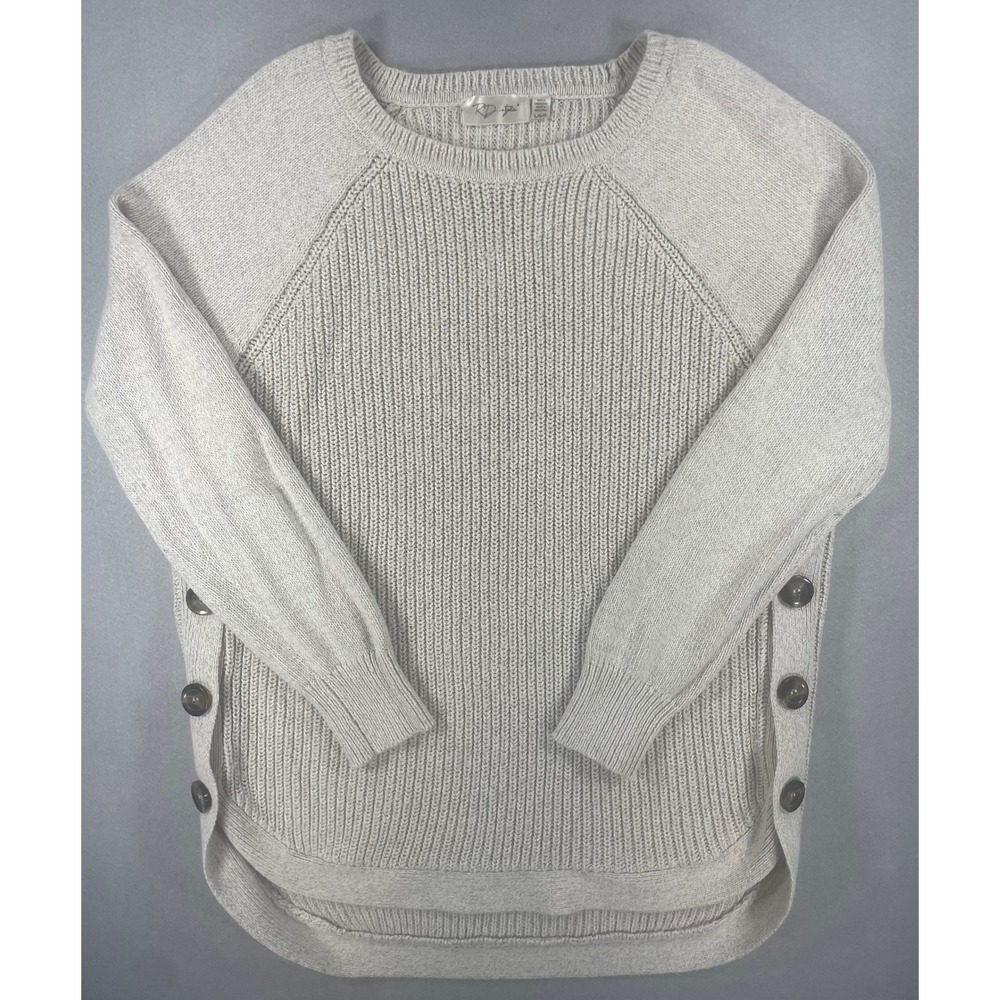 RD Style Womens Sweater Side Button Pullover Beige Ribbed Knit L